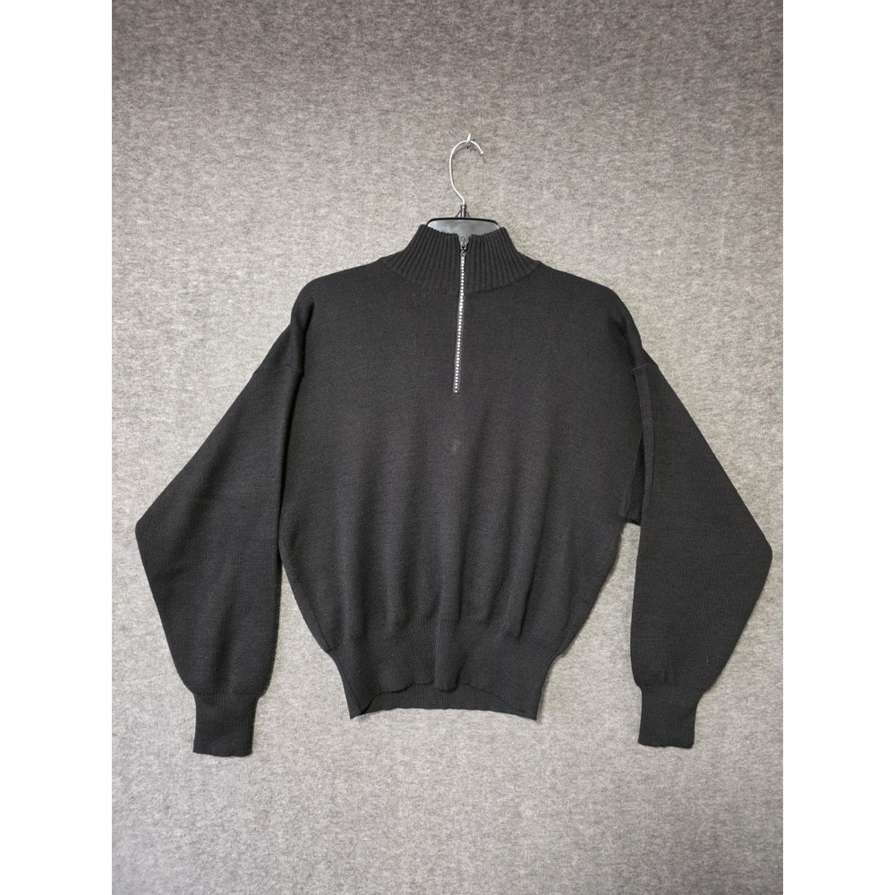 1/4 Zip L/S Meister Black Ski Sweater Women's M Stretch Gemstones Preppy Minimal